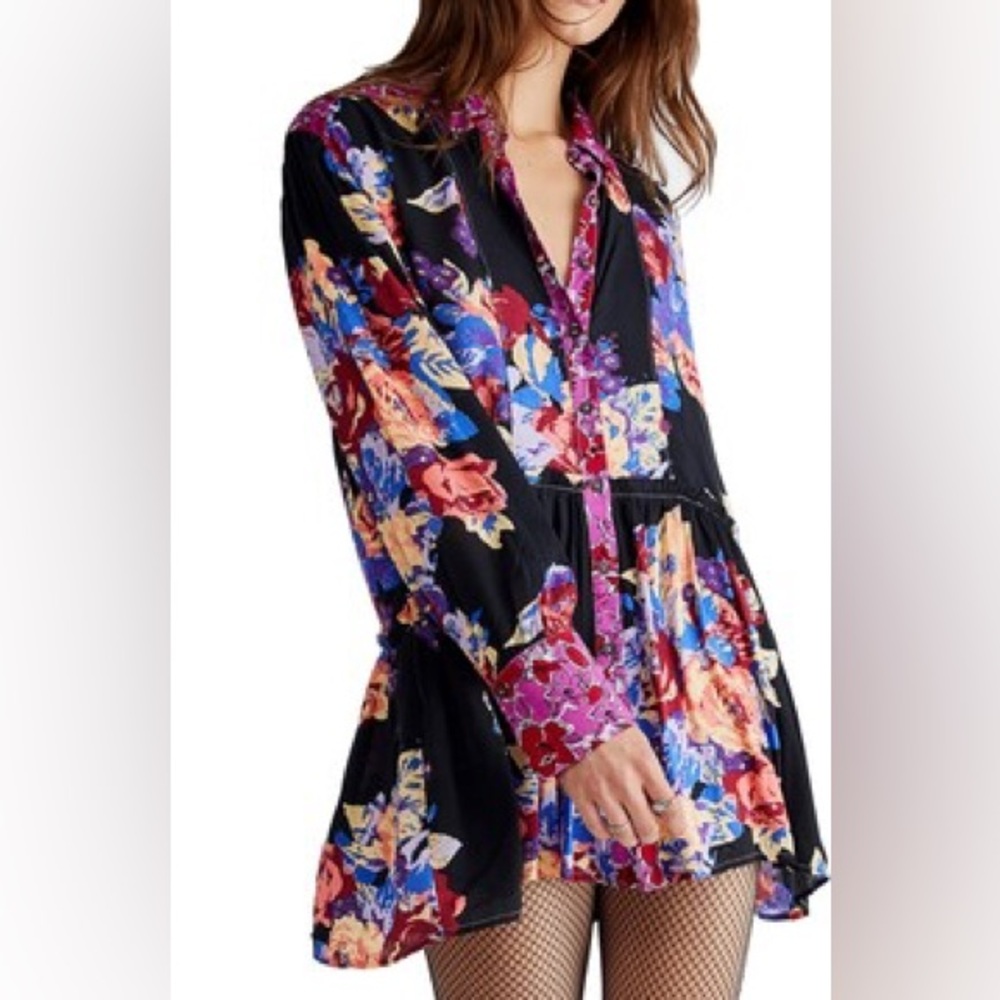 Free People Floral Long Sleeve Mini Dress / Tunic